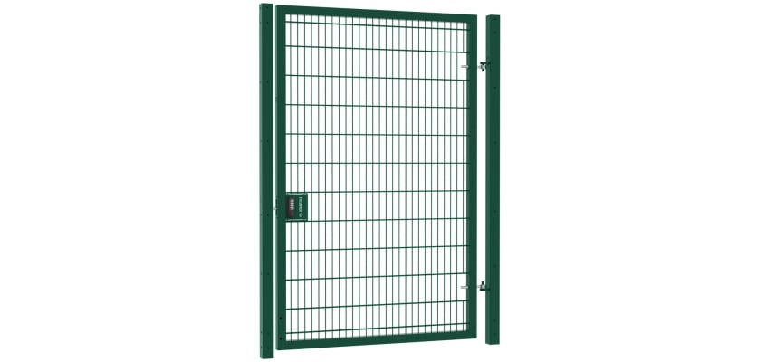 Twin mesh single leaf gate kit in 2.4m high and 1.2m wide dimensions, featuring a durable construction and modern design, ideal for secure fencing solutions.