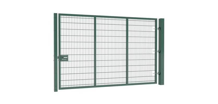 Tall, durable 868 twin mesh single leaf gate kit in a sleek design, measuring 2.4 meters high and 3.5 meters wide, suitable for secure fencing solutions.