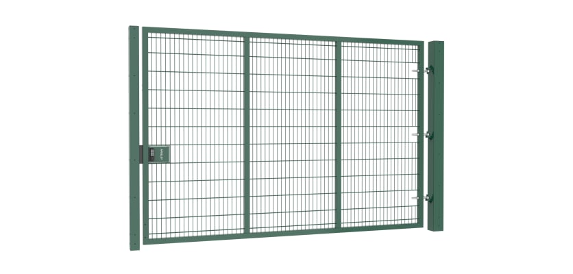 Twin mesh single leaf gate kit with a height of 2.4 meters and width of 4.0 meters, featuring a sturdy, galvanized steel design for security and durability.