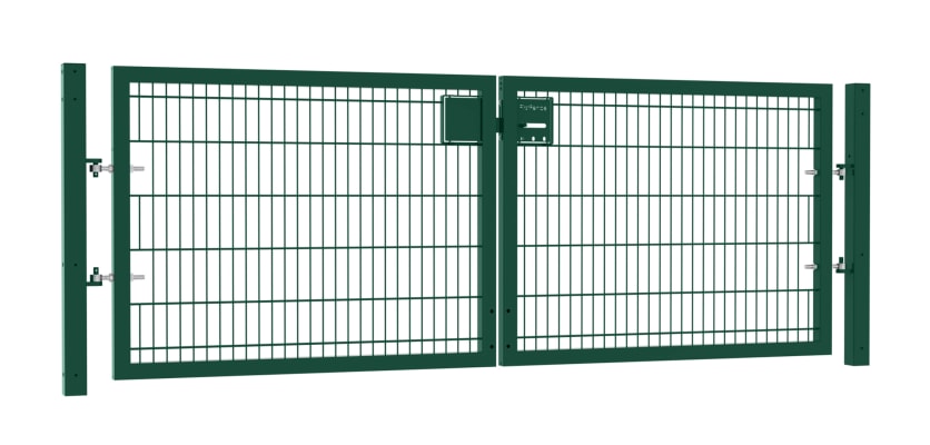 868 Twin Mesh Double Leaf Gate Kit in Apollo design, showcasing a high-quality, durable structure with a sleek finish, suitable for secure entryways.