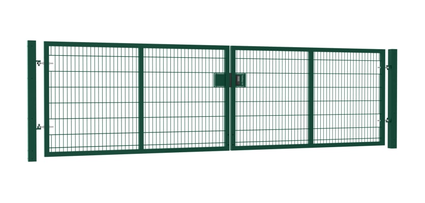 868 Twin Mesh Double Leaf Gate Kit in Apollo design, measuring 1.5m high and 6.0m wide, showcasing durable construction for security and accessibility.
