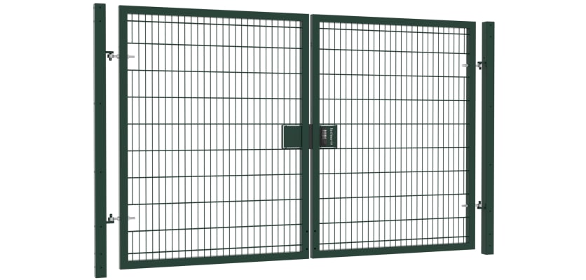 Twin mesh double leaf gate kit featuring a 3.0m height and 6.0m width, designed for security and style in outdoor spaces.