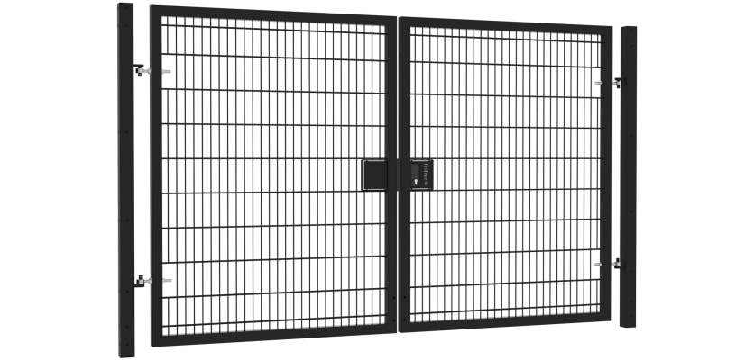 Twin mesh double leaf gate kit measuring 3.0m high and 6.0m wide, featuring a robust design suitable for enhanced security and accessibility.
