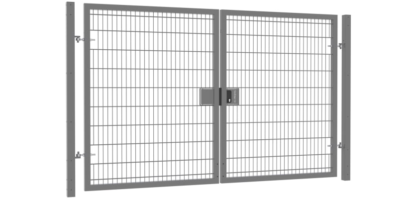 Twin mesh double leaf gate kit featuring a 3.0m height and 6.0m width, ideal for secure access solutions in residential or commercial settings.