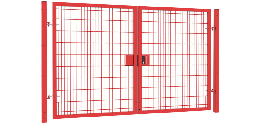 Heavy-duty twin mesh double leaf gate kit with dimensions 3.0m high by 6.0m wide, designed for secure entrances.
