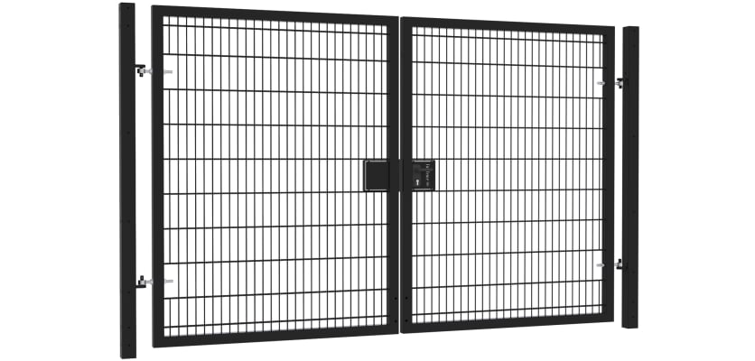 Twin mesh double leaf gate kit featuring a 3.0m height and 6.0m width, designed for secure access and durability.