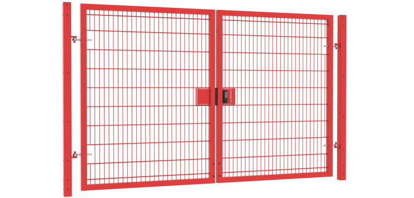 868 Twin Mesh Double Leaf Gate Kit in Apollo design, measuring 3.0m high and 6.0m wide, showcasing sturdy metal construction and sleek mesh panels.