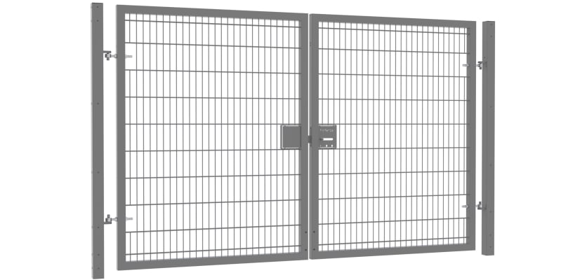Double leaf gate kit featuring twin mesh design, measuring 3.0 meters high by 6.0 meters wide, ideal for security and access solutions.