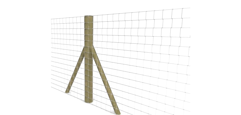 Wooden timber strainer post with net fencing
