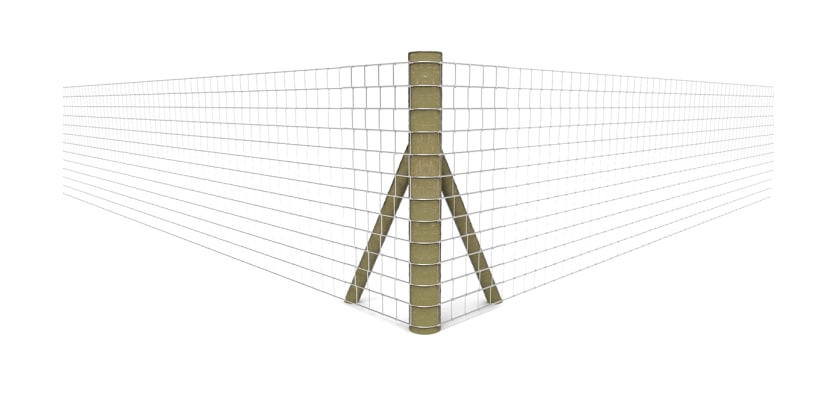 Corner timber post for mesh fencing