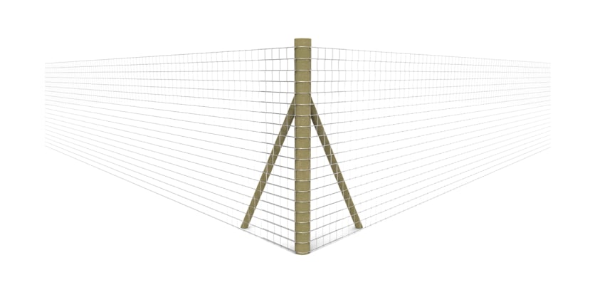 Timber corner post with net fencing