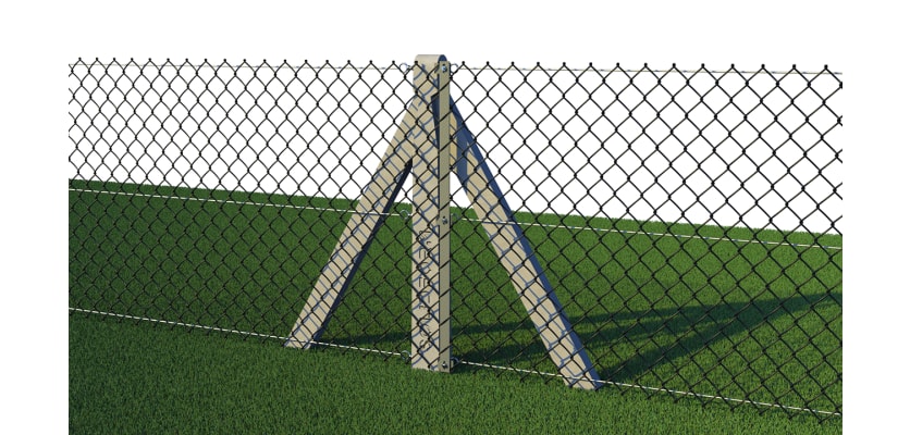 Concrete posts installed with green chain link fencing