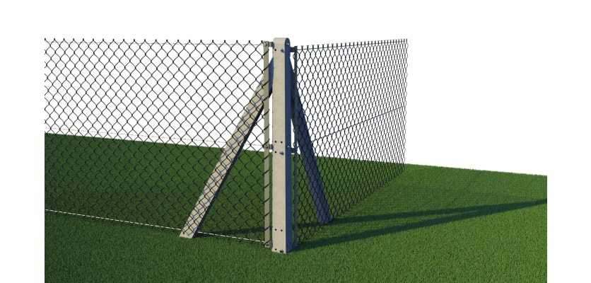 Corner concrete post with chain link fencing, installed in a field
