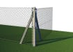 Corner concrete post with chain link fencing, installed in a field