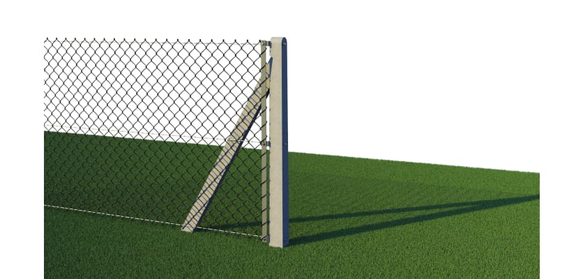 Concrete end post with chain link fencing installed in a field