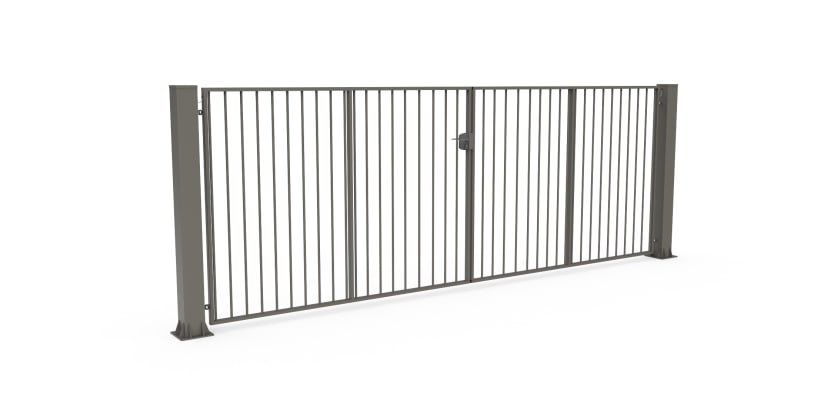 Stone Grey FFL 60D Manual Double Leaf Vertical Bar Swing Gate 