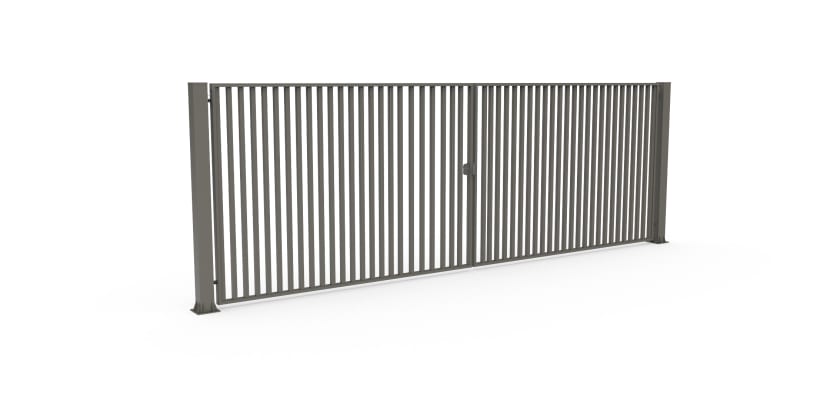Stone Grey FFL 80D Manual Double Leaf Vertical Bar Swing Gate