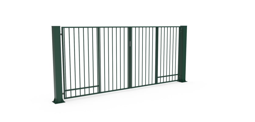 Green FFL 60D Prepped For Automation Double Leaf Vertical Bar Swing Gate