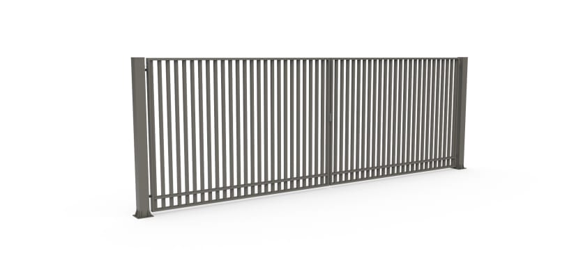 Stone Grey FFL 80D Prepped For Automation Double Leaf Vertical Bar Swing Gate