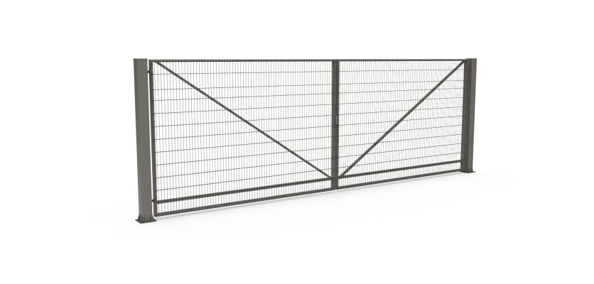 FFL 80D Mesh Infill Prepped For Automation Double Leaf Gate with a Stone Grey finish