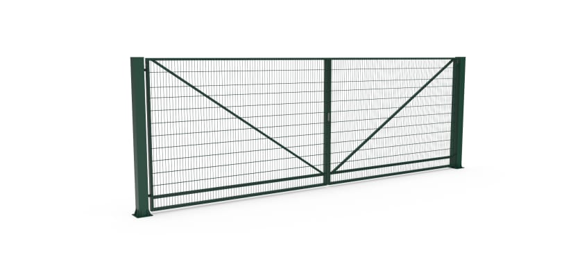 FFL 80D Mesh Infill Prepped For Automation Double Leaf Gate with a Green finish