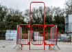 Walk-through barrier with gate attached to crowd control barriers