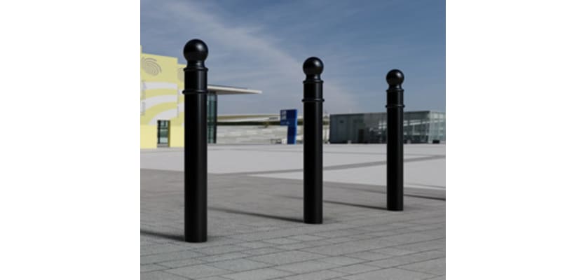 Decorative bollards installed in a public pedestrian area