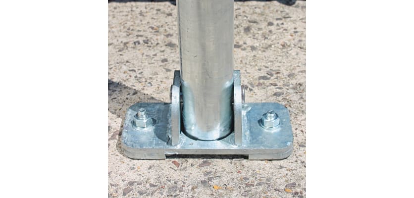Close up of parking post base plate 