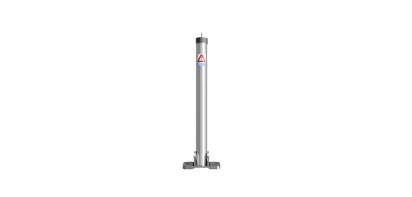 Folding parking post with socket, designed for easy installation and durability, showcasing a sleek silver finish and a height of 730mm above ground.