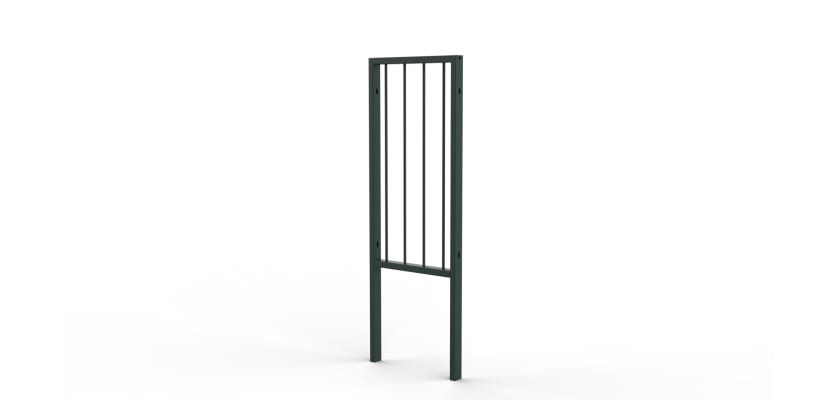 Pedestrian guard rail kit in a sturdy design, suitable for enhancing safety in public spaces, featuring BS 7818 compliance annotations for quality assurance.