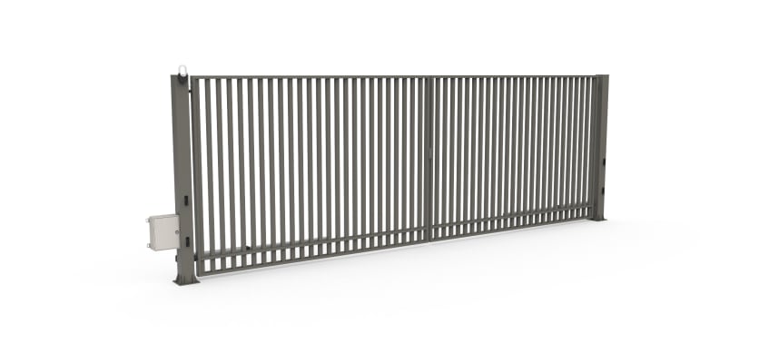 FFL 80D Double Leaf Vertical Bar Swing Gate with Automation Bundle in Stone Grey Finish