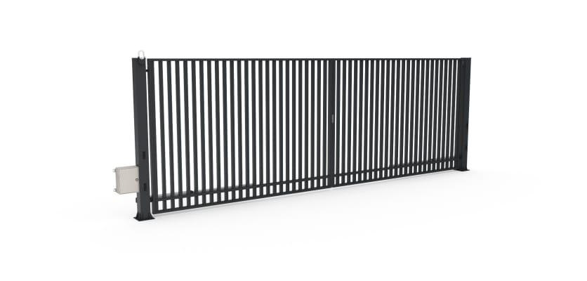 FFL 80D Double Leaf Vertical Bar Swing Gate with Automation Bundle in Anthracite Grey