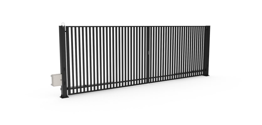 FFL 80D Double Leaf Vertical Bar Swing Gate with Automation Bundle in Black Finish