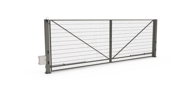 FFL 80D Double Leaf Mesh Swing Gate with Automation Bundle in Stone Grey Finish with V bar