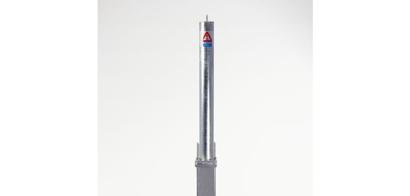 Retractable galvanised bollard with a sleek design, featuring a sturdy base and a polished finish, ideal for controlling traffic and enhancing security.