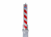 Retractable traffic post with a sleek design, featuring a bright red and white striped pattern for visibility and safety.