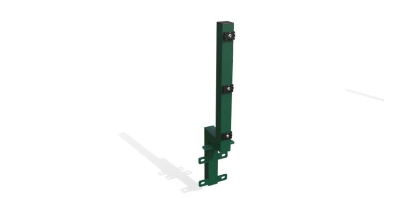 A Green Intermediate Post for 90 Degree Crank Wall Mounted 868 Mesh Fencing