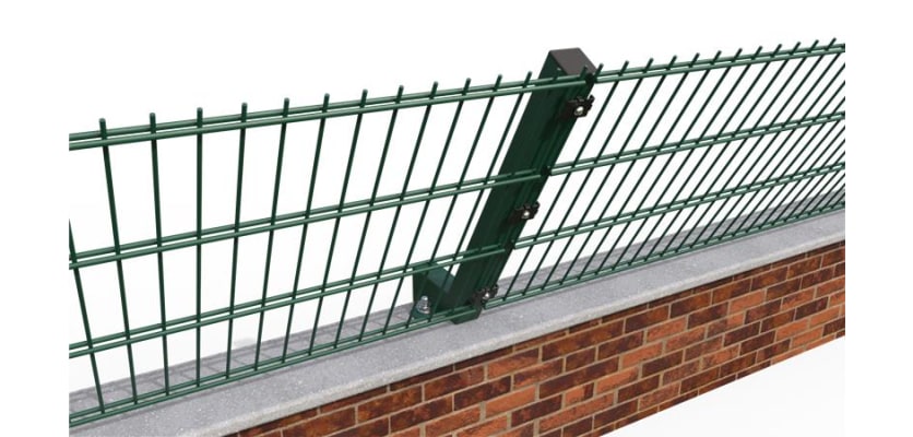 A Section of 0.6m High 60 Degree Crank Wall mounted 868 Mesh Fencing with Intermediate Post
