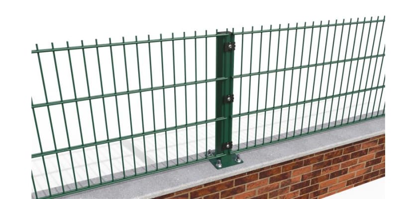 A Section of 0.6m High Wall Mounted Bolt Down 868 Mesh Fencing on a wall