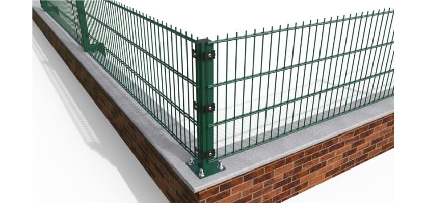 A Section of 0.6m High Wall Mounted Bolt Down 868 Mesh Fencing with a Corner Post