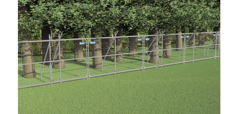 A Line of FirstShield Tree Protection Fencing Protecting a Wooded area