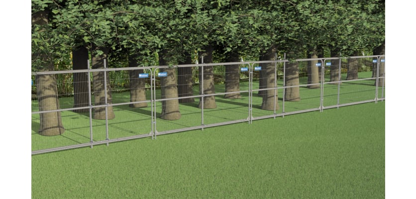 A Line of FirstShield Tree Protection Fencing Protecting a Wooded Area