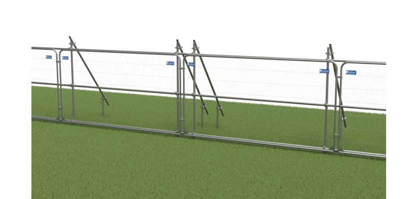 A line of FirstShield Tree Protection Fencing with Support Braces