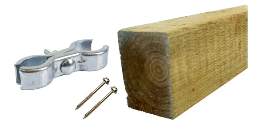 Close up of timber posts, screws and couplers