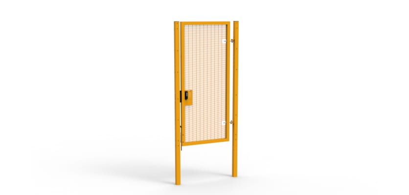 A Yellow 2.4m high x 1.0m Wide Single Leaf 358 Apollo Security Gate with Quick Exit Digilock