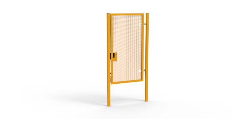 A Yellow 2.4m high x 1.2m Wide Single Leaf 358 Apollo Security Gate with Latch Lock Handles