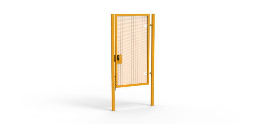 A Yellow 2.4m high x 1.2m Wide Single Leaf 358 Apollo Security Gate with Quick Exit Digilock