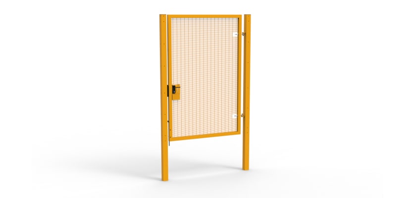 A Yellow 2.4m high x 1.5m Wide Single Leaf 358 Apollo Security Gate with Latch Lock Handles