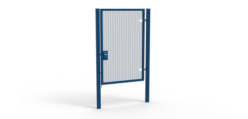 A Blue 2.4m high x 1.5m Wide Single Leaf 358 Apollo Security Gate with Unislide Latch
