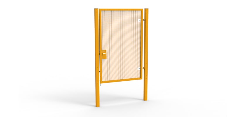 A Yellow 2.4m high x 1.5m Wide Single Leaf 358 Apollo Security Gate with Unislide Latch